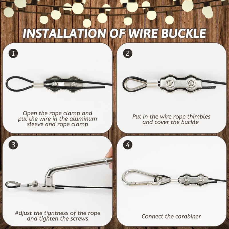 GUATTINE 400 Ft String Light Hanging Kit Outdoor, Nylon Coated Stainless Steel 304 Wire Rope, String Light Kit Included Enough Accessories, Guide Wire for Outdoor String Lights, Patio Lights, Camping Lights - Image 4